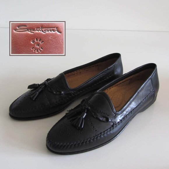 new SANTONI blk toe medallion tassel loafers 11 B shoes Italy - Picture 1 of 7
